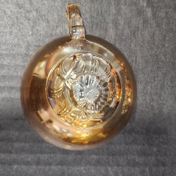 Jeanette Glass Peach/Gold Luster "Egg Nog" Punch Bowl With 6 Cups Carnival Glass - Picture 7 of 12